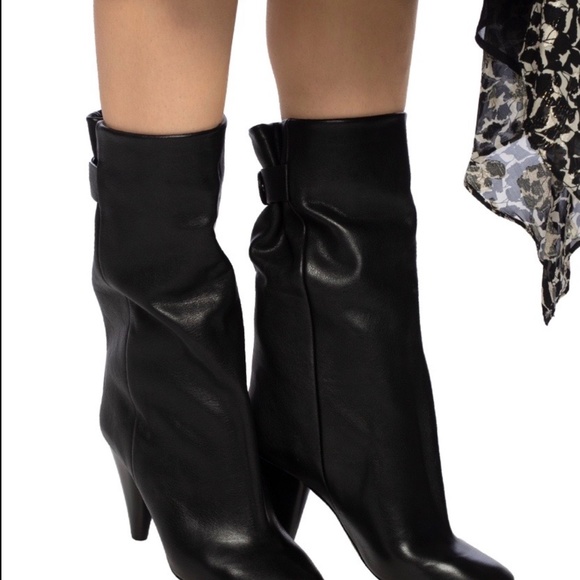 ISABEL MARANT LAKFEE BLACK LEATHER WRINKLED BOOTS SIZE 37 - Picture 4 of 12